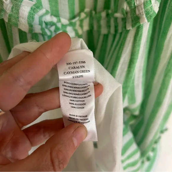 Rails Carolyn Tiered Babydoll Dress Cayman Green Stripe Beach Coastal Loose - Picture 14 of 15